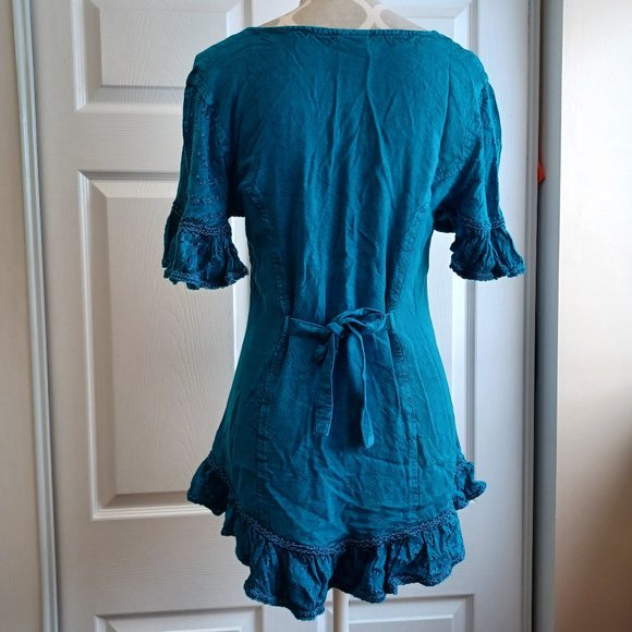 Feminine Boho Rich Blue Colour Top - flutter sleeves and hem (3130) - Picture 5 of 9